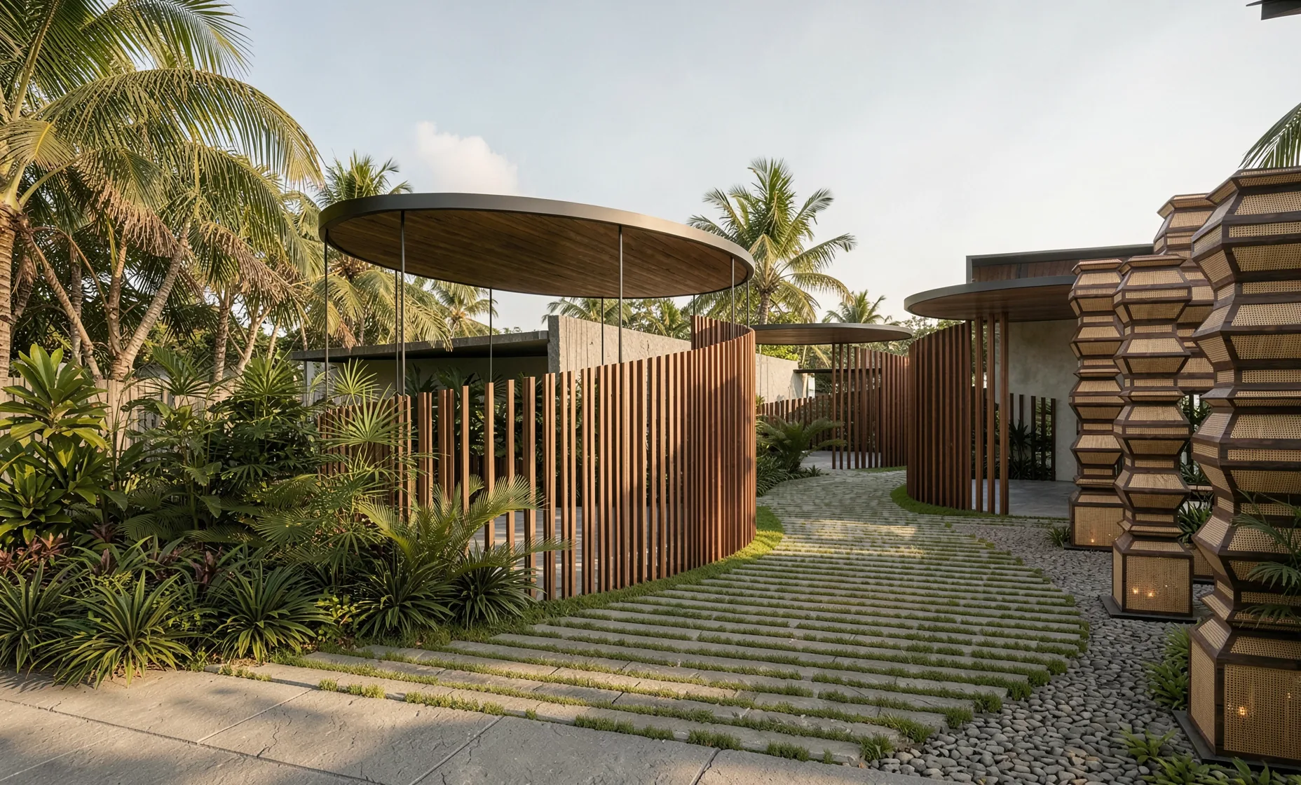 Timber-clad cottages at Canvas gated farmland near Hindupur