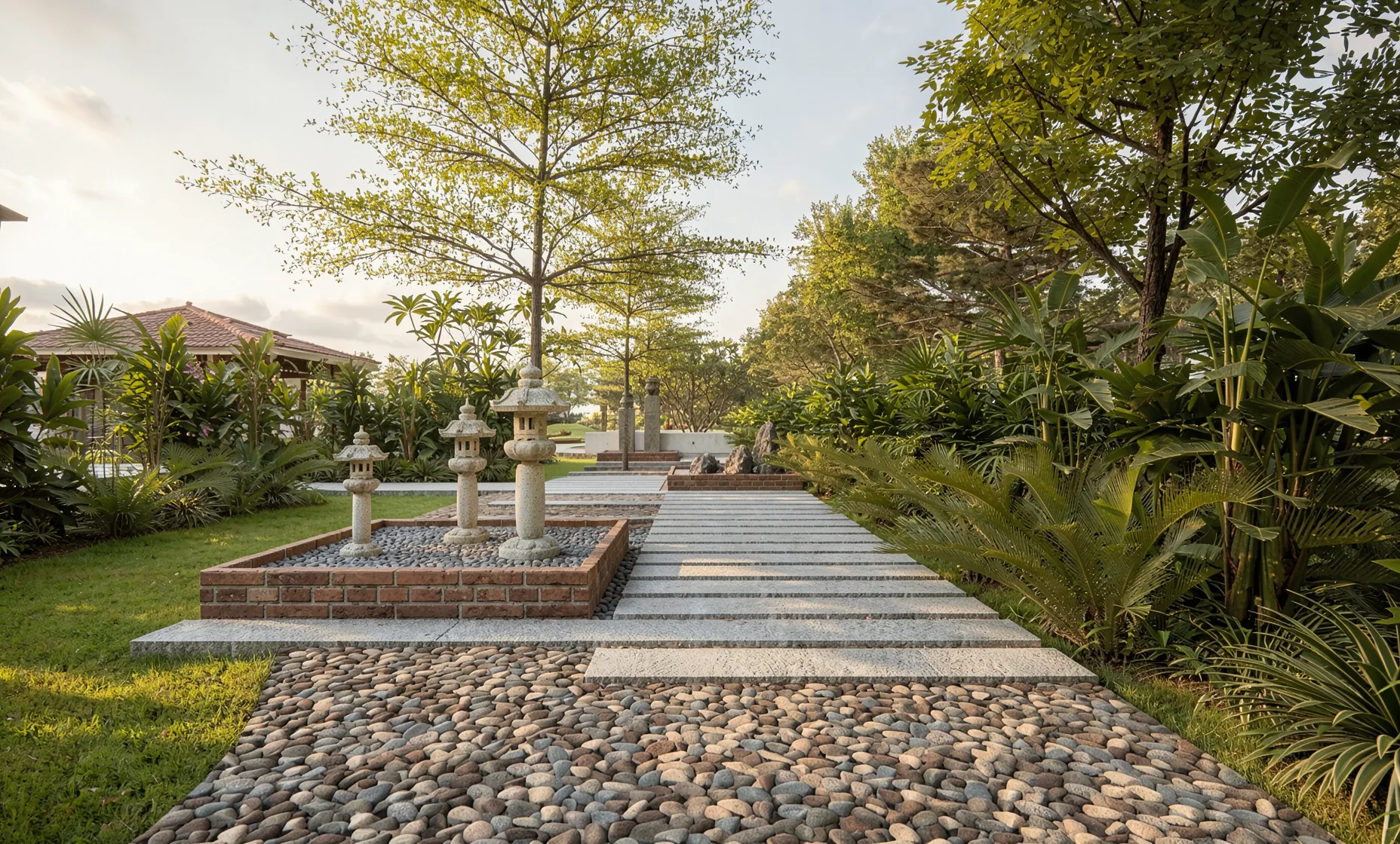 Landscaped walkway at Canvas farmland, Sri Sathya Sai district